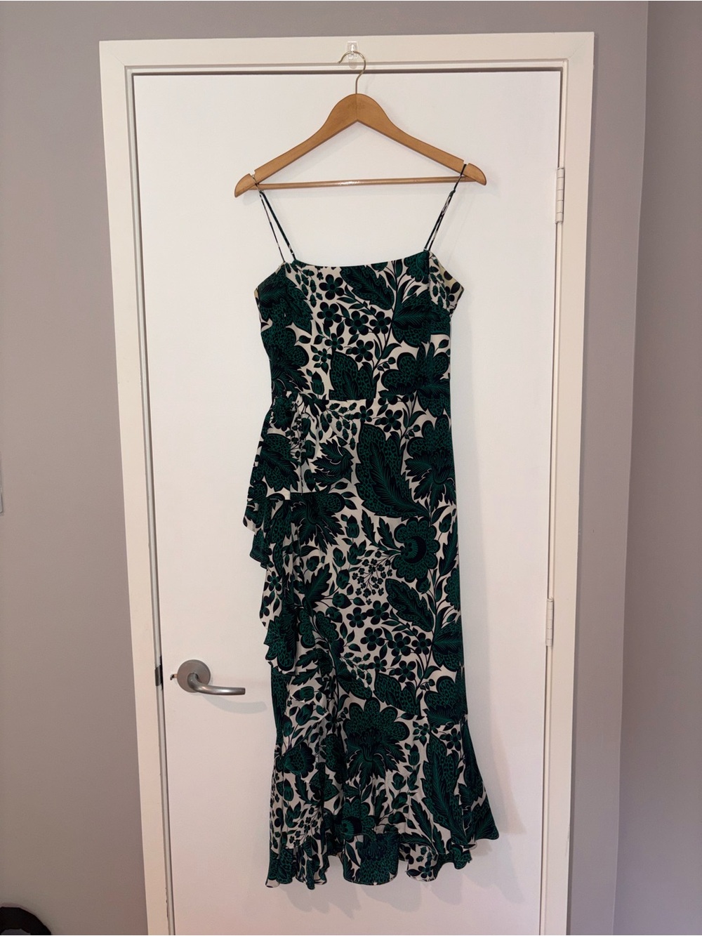 J. Crew Green Floral Ruffled Maxi Dress